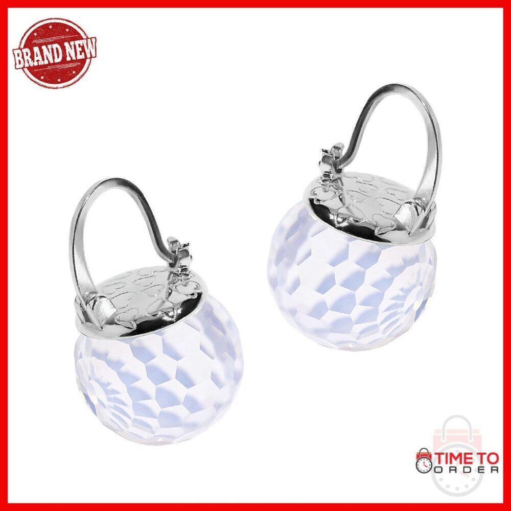 Sterling Silver Platinum Plated Crystal Ball Dangle Earrings Hypoallergenic